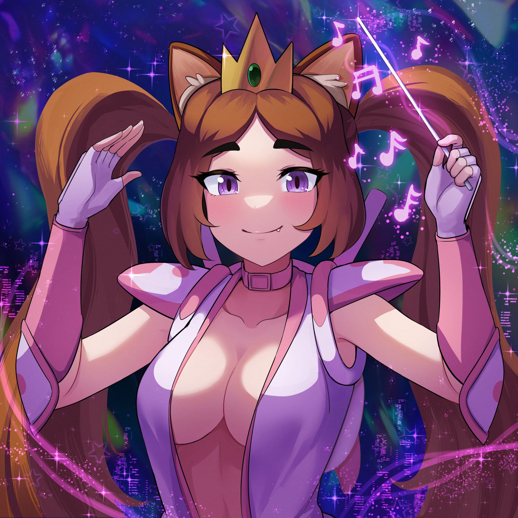 Act 2 album cover: Princess Kaya conducting glowing music notes with a baton
